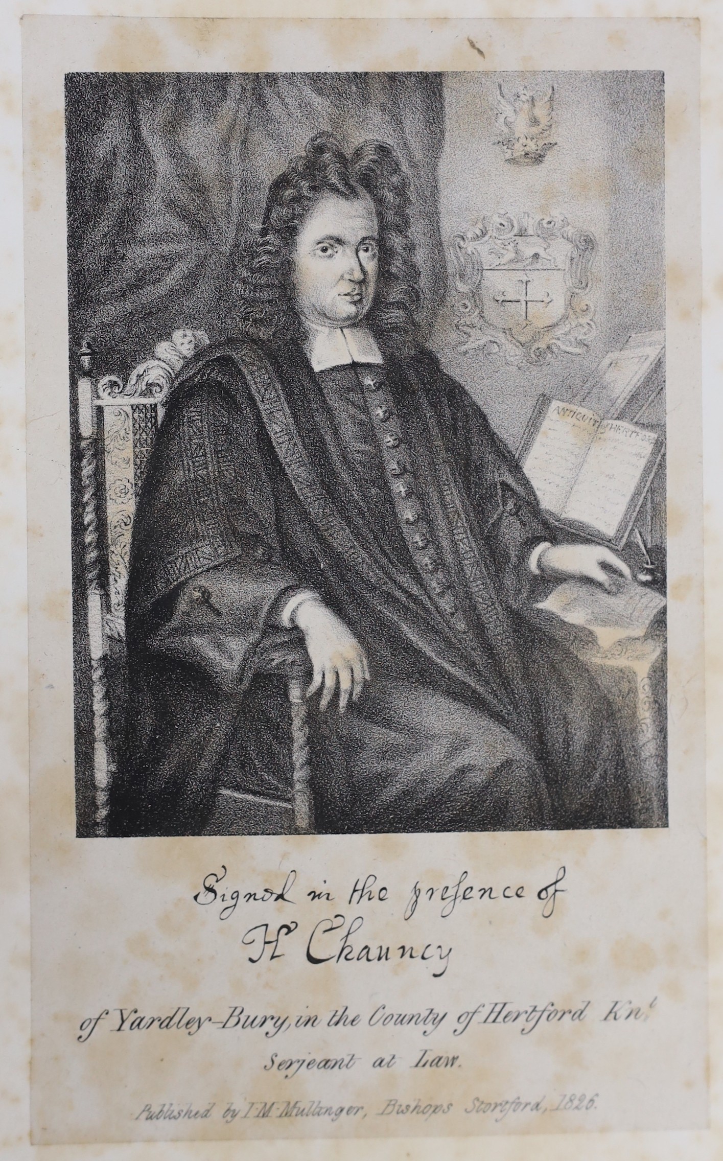 HERTS: Chauncy, Sir Henry - The Historical Antiquities of Hertfordshire ... (new edition), 2 vols. portrait, large folded map and 44 plates (mostly d-page), subscribers list; rebound 20th cent.